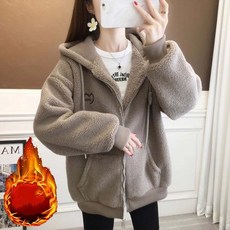 TKX 여성용 겨울 양털 후드 집업 보온 맨투맨 가벼운 캐주얼 패션 부드러운 소프트 옷