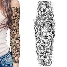 로즈 블랙 플라워 임시 타투 풀 암 슬리브 여성용 스틱 온 라인 암 플로라 플라워 성인 스티커 트랜스퍼 여성 바디 아트 사실적인 방수 록스타 바이커 고스 템프 타투 다리, 미드나잇 블룸