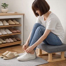 슈벤치 낮은 현관의자 벤치 신발장 스툴 패브릭 원목 미니 쿠션 발받침대, 1단