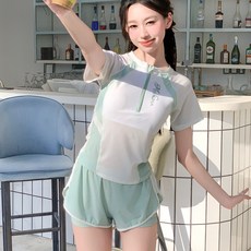 MEILIHUANA 運動分體泳衣 女 短袖防曬保守套裝