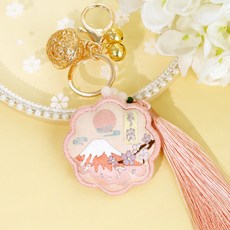 刺繡平安符材料包 香料禮盒 繡棚教學 DIY刺繡平安符 鑰匙圈 生日禮物 教師節禮物 禮品, 1個, 6# A719雪之櫻平安鑰匙圈（淺粉）