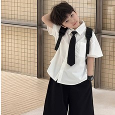 男童學院風套裝春夏季 新款帥氣寶寶黑白領帶襯衫兩件套潮禮服