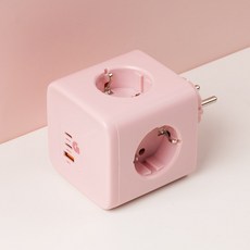 지클릭커 4구 3포트 C타입 PD충전 접지 컬러 4000W 고용량 콘센트 큐브 멀티탭, 1개, 핑크, 7.8cm