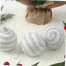 크리스마스 트리 오너먼트 실버 화이트 반짝이 꽈배기 장식볼 8cm 3p 성탄절소품 장볼 트리장식볼