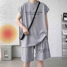 2026 남성 여름 초특가 빅사이즈 시원한 반팔티+반바지 트레이닝세트 레터링 프린트 캐주얼 가벼운 소재 투피스