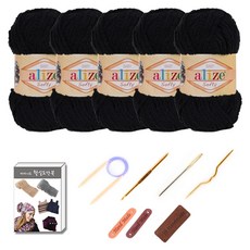 마마니트 벨루토실 5볼 목도리 DIY 세트, 1세트, 블랙