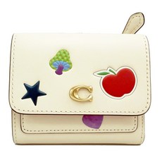COACH 經典 C Logo 牛皮貼圖 拉鍊零錢袋 鈔票短夾