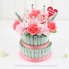 티아라 LED 비누꽃 용돈케이크, 1개, 2단-핑크