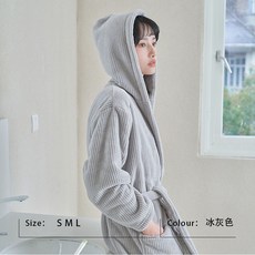 女士浴袍 吸水速幹 珊瑚絨 可穿浴巾 男 情侶 長款, 冰灰色,M 建議165-175身高 150斤內