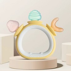 DFMEI 環形磨牙棒牙膠寶寶出牙期咬咬膠防吃手456個月以上食品級防掉, 1個, 如圖, 環形彩色套圈牙膠黃色