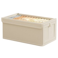 掀蓋透明衣物收納箱, 米色, 1個