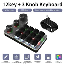 블루투스 프로그래밍 매크로 커스텀 키보드 RGB 12 키 복사 붙여넣기 포토샵 게이밍 키패드 기계식 핫스왑 매크로패드 3 노브, White BT, Red axis