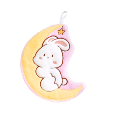 可愛月亮小兔造型超細纖維吸水速乾掛式擦手巾 廚房浴室必備, 1個, 1個裝