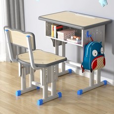 두우둥 미술학원책상 유치원 테이블 책걸상 세트, 그레이 더블 기둥 책상+의자