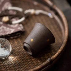 爆款空寂禪意茶壺 齋灑金係列老巖泥茶壺 復古茶具 古風特色茶具 功夫茶具 粗陶複古手繪泥壺 手工茶道, 1個, 灑金一口盃#空寂齋#30ml