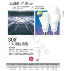 大同LED BL-30W 球泡 30W 白光/黃光 E27燈頭 高亮度節能燈泡, 暖色, 1個