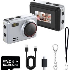 미니 디지털 카메라 1080P HD 비디오 레코더 포켓 사이즈 32GB 카드 0.96인치 IPS 화면 여행 파티 브이로그건메탈를 위한 긴 배터리 수명의, Silver