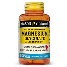Mason Naturals Optimum 腸道吸收甘胺酸鎂與黑胡椒鹼膠囊, 1個, 60錠