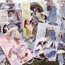 올리브파티 레이니데이 시리즈 감성 빈티지 인물 소녀 다꾸 스티커 30p 세트, 2개, 블루+블랙