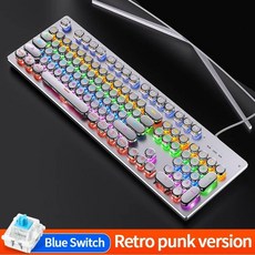 펑크 키보드 104키 RGB 백라이트 유선 기계식 핫스왑, White Blue Switch