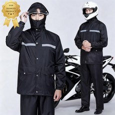 쟈오시 고급 메쉬 이중안감 더블챙 우비 상하의세트 초강력방수 아웃도어 라이딩 우의, 블랙