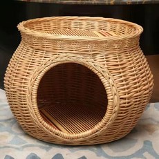 고양이라탄바구니 펫하우스 고양이 애견동굴집, 대형 높이 37x너비 42 (6kg 이하), 1개, 내추럴 우드 컬러 쿨링 2개