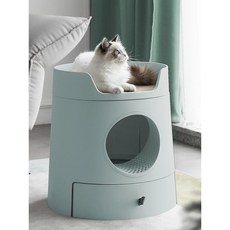 防落砂 全封閉式抽屜式貓廁所, 1個, 美芙城堡貓砂盆-橄欖綠 (附貓抓板&砂鏟