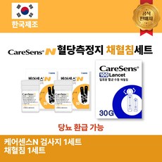 케어센스 N 혈당 측정 검사지 100매 채혈침 100매 세트, 1개, 1세트