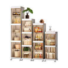 HAPPY ISLAND 窄縫收納櫃 多層透明置物架附滑輪磁吸門板 廚房客廳浴室適用, 白色, 1個