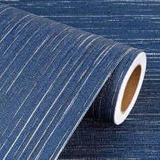 Livelynine 39.8x994cm(15.8x394인치) 네이비 블루 필 앤 스틱 벽지 다크 인디고 텍스처 풀천 벽 종이 욕실 침실 아파트용 접촉 용지 방수 비닐 랩 임차인, 네이비 그래스클로스