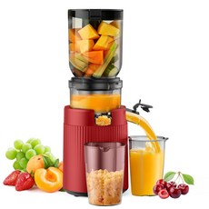 착즙기 녹즙기 스퀴저 오렌지 쥬서기 당근 과일 스무디 가정용 콜드프레스 주스 원액기 130mm 대구경 저속 원액 주서기 고섬유질 고경도 채소과일 착즙 가능 저소음 세척용이, 붉은색, A9