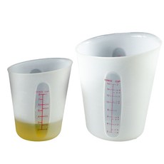 2pcs 실리콘 측정 유리 세트 250ml 및 500ml 믹싱 컵 명확한 졸업생 일회용 실험실 용량 컵, 1개