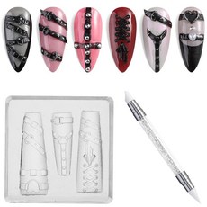 Fcozpjk 실리콘 네일 아트 몰드 3D 펑크 네일 참 몰드 벨트 하트 리본 몰드 조각 펜 포함 투명 모델링 템플릿 고딕 장식 매니큐어 스텐실 레진 에폭시 DIY 전문 용품, Fcozpjk 실리콘 네일 아트 몰드, 3D 펑크 네일