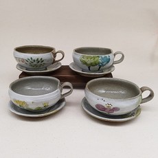 별하나 쌍화차잔 받침세트 300ml 시리즈 대추잔 찻잔 카페잔, 꽃망울, 백색＋회색, 1개