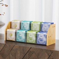 NiHome 투명 아크릴 패널과 대나무 프레임이 있는 2단 티백 오거나이저 최대 80개의 티백을 담을 수 있는 8칸 홈 오피스 또는 카페에서 사용할 수 있는 공간 절약형 티