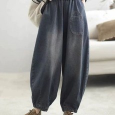 여자 빅사이즈 밴딩 항아리 루즈핏 워싱 팬츠 청 배기핏 데님 바지