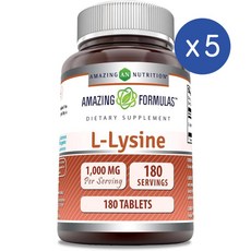 어메이징 뉴트리션 엘 라이신 1000mg Amazing Nutrition L-Lysine, 5개, 180정