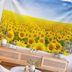 해바라기 풍경 패브릭 벽걸이 포스터 거실 인테리어 꽃그림 개업 이사 축하 선물, 1개, SN.금전운해바라기
