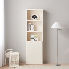 데코라인 하치 도어형 수납 틈새 책장 5단 600, 올아이보리