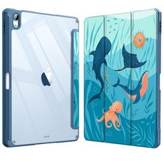 Fintie 아이패드 에어 11인치 M4/M3/M2 (2026/2025/2024) 5세대/4세대 (2022/2020) 10.9인치용 하이브리드 슬림 케이스 - 투명 뒷면 쉘, Blue Ocean