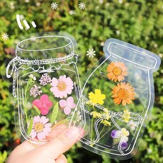 투명 책갈피만들기 꽃 압화책갈피 스티커 유리병 20매 북마크 책굿즈 다꾸 다이어리 꾸미기, 1개