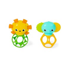 Bright Starts Soother Pals 잡기 쉬운 치발기 장난감 사자와 코끼리 캐릭터 2팩 BPA 프리 남녀공용 신생아 이상