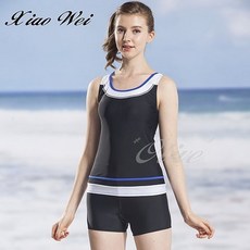 泳之美品牌 時尚二件式泳裝 黑底藍白色配邊 (M-XL) 小薇的店, L