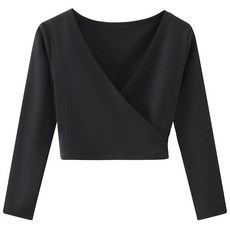 Deesorxin 발레 랩 탑 긴소매 댄스 크로스오버 스웨터 의상 발레리나 여아 여성용 블랙.111487