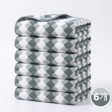 융풍 극세사 세면 타월 코랄플리스 체크 패턴 세안 수건 흡수력 좋은 부드러운 데일리 타월, 그레이 체크, 6개