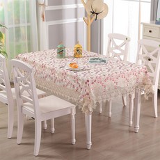 북유럽 레이스 테이블보 예쁜 망사식탁보 직사각형, 핑크 꽃A#082, 4인용(135x135cm), 1개