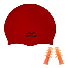 국내생산 아퀴스트 실리콘 수영모자&귀마개 세트 실내수영장 생존수영용품, 레드(귀마개색상랜덤), 1개