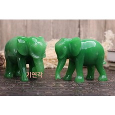 코끼리 조각상 조형물 사무실 현관 수집품 재물운 인테리어 제품 소품 풍수 장식, 1.작은 녹색 옥 한 쌍: 11x6x8cm