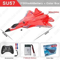 RC 비행기 SU57 2.4G LED 조명 항공기 원격 제어 모델 글라이더 EPP 폼 장난감 14세 이상 선물 용품, 03 SU57 Red 1B Box
