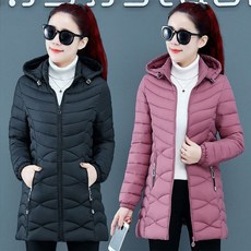 JUSTFEELING 중년여성 롱패딩 슬림핏 후드집업 경량패딩 점퍼 지퍼 누빔 퀼팅 웰론패딩 코트